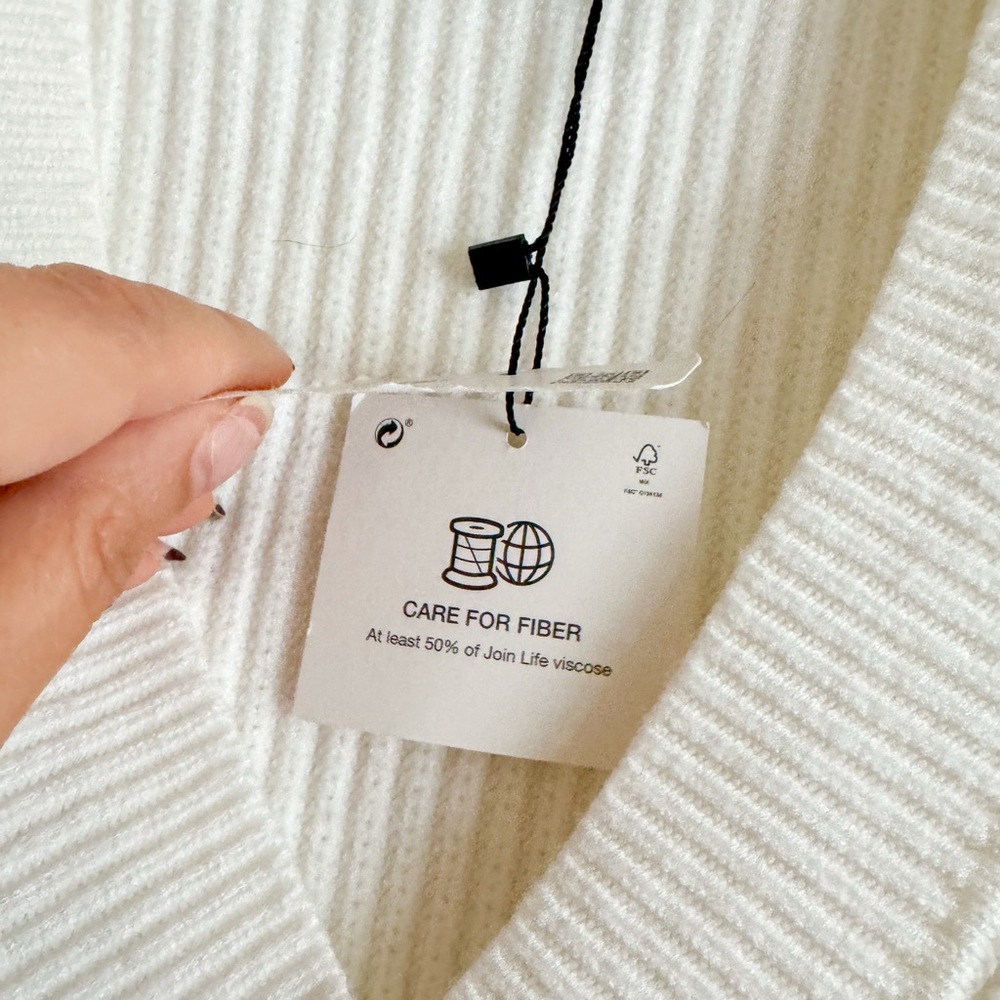 Zara Oversized Grandpa Cozy White Ribbed Knit Sweater, Size S, - Picture 5 of 6